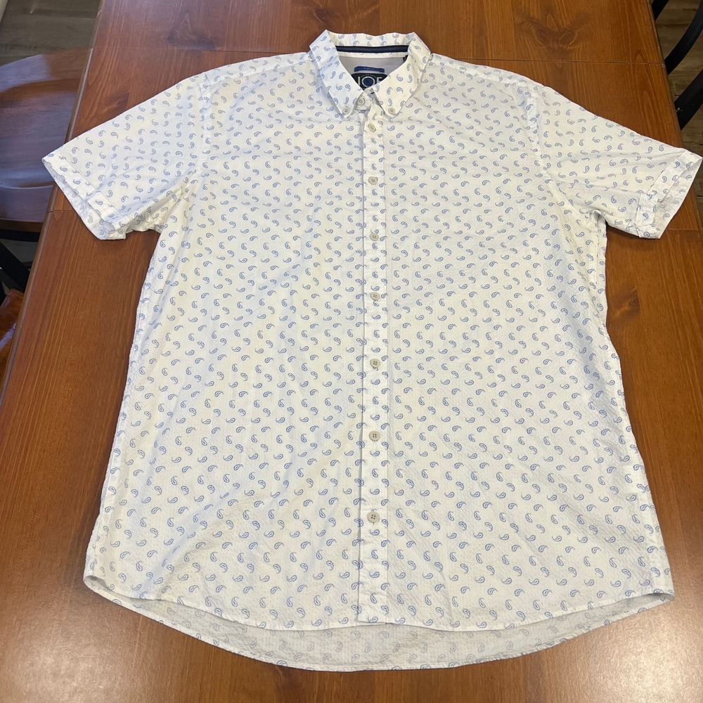 JOE Joseph Abboud XLT White Blue Paisley RECYCLED Slim Fit Short Sleeve Shirt‎